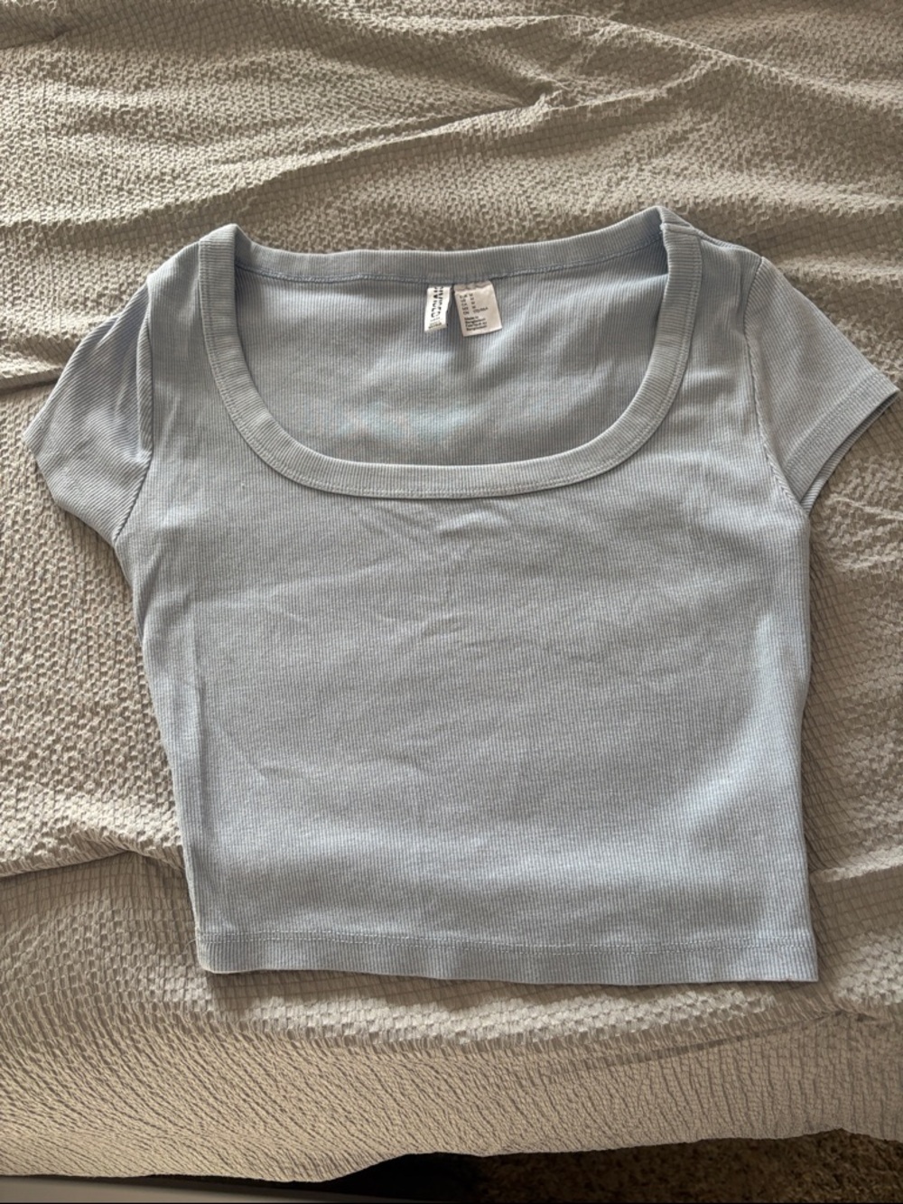 H&M Ribbed Scoop-Neck Crop Top - Pale Blue